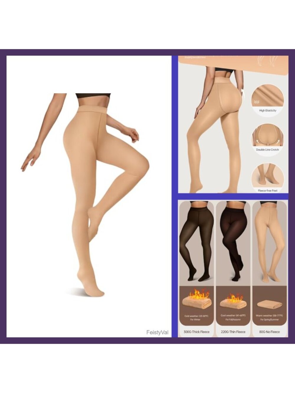 Fleece Lined Sheer Tights Warm Pantyhose High Waist Stretch